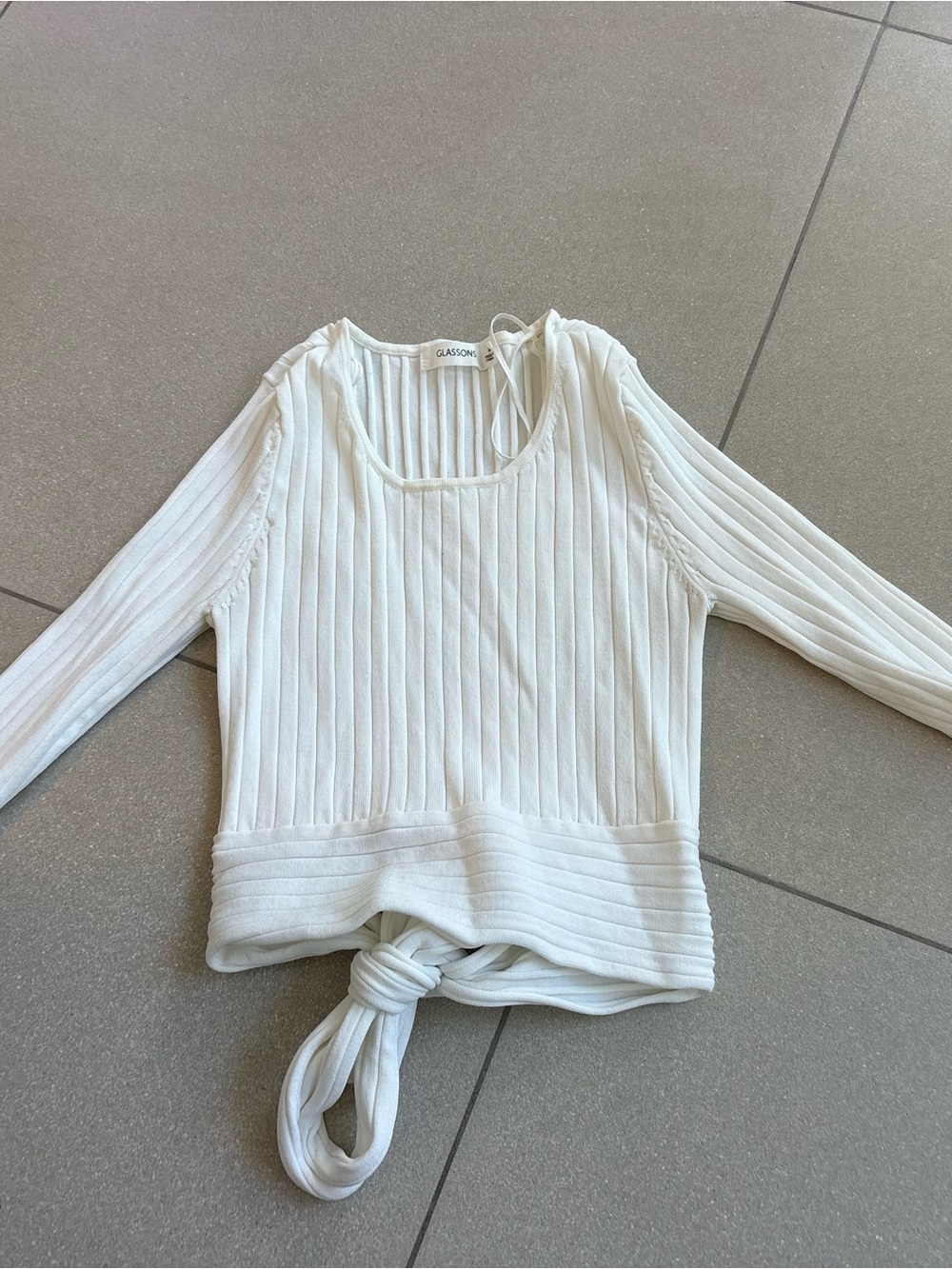 Glassons White Ribbed Tie-Hem Long Sleeve Top